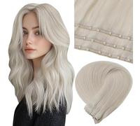 LaaVoo Beaded Weft Hair Extensions Human Hair Weft Hair Extensions Micro Beaded Platinum Blonde 22inch 50g