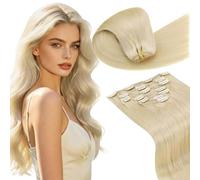 LaaVoo Blonde Clip in Hair Extensions Real Hair Extensions Clip in 14 Inch 120g 7pcs Full Head Straight Remy Platinum Blonde Hair Double Weft #613