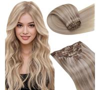 LaaVoo Blonde Clip in Hair Extensions Real Hair Extensions Clip in 18 Inch 120g 7pcs Full Head Straight Highlight Ash Blonde Remy Hair Double Weft #18/613