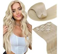 LaaVoo Blonde Clip in Hair Extensions Real Hair Extensions Clip in 22 Inch 120g 7pcs Full Head Straight Remy Platinum Blonde Hair Double Weft #613