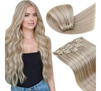 LaaVoo Blonde Clip in Hair Extensions Real Hair Extensions Clip in Human Hair Straight Remy Highlight Ash Blonde Hair Full Head Double Weft 80g 5pcs 16 Inch #18/613