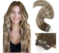 LaaVoo Blonde Micro Loop Hair Extensions Real Human Hair 24 Inch Remy Straight Balayage Light Brown to White Blonde Invisible Micro Ring Hair Extensions 50g 50s #8/60/8