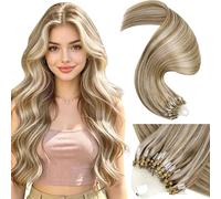 LaaVoo Blonde Micro Loop Hair Extensions Real Human Hair 24 Inch Remy Straight Highlight Light Brown & White Blonde Invisible Micro Ring Hair Extensions 50g 50s #p8/24