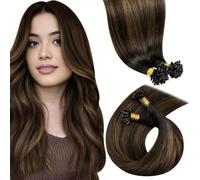 LaaVoo Brown Hair Extensions U Tip Real Human Hair, Remy Straight Balayage Darkest Brown to Light Brown Real Hair Extensions, Hot Fusion for Invisible & Stable 50s 50g 14 Inch #2/8/2