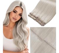 LaaVoo Butterfly Weft Hair Extensions Platinum Blonde, for Fuller Look | Butterfly Weft Hair Extensions Platinum Ash Blonde, 20inch 60g, Weft Hair Extensions with Micro Beads, Add Beautiful Volume