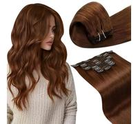 LaaVoo Clip in Hair Extensions Real Human Hair Brown Hair Extensions Clip in 16 Inch 120g 7pcs Full Head Straight Red Brown Remy Hair Double Weft #33