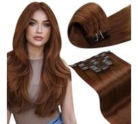 LaaVoo Clip in Hair Extensions Real Human Hair Brown Hair Extensions Clip in 18 Inch 135g 7pcs Full Head Straight Red Brown Remy Hair Double Weft #33