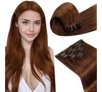 LaaVoo Clip in Hair Extensions Real Human Hair Brown Hair Extensions Clip in 24 Inch 120g 7pcs Full Head Straight Red Brown Remy Hair Double Weft #33