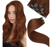 LaaVoo Clip in Hair Extensions Real Human Hair Brown Hair Extensions Clip in Straight Red Brown Remy Hair Full Head Double Weft 80g 5pcs 22 Inch #33