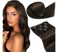 LaaVoo Clip in Hair Extensions Real Human Hair Dark Brown Hair Extensions Clip in 14 Inch 120g 7pcs Full Head Remy Straight Darkest Brown Hair Double Weft #2