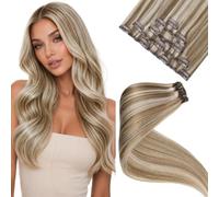 LaaVoo Clip in Hair Extensions Real Human Hair, For Prom, 16 Inch 5PCS 80g | Balanced Light Brown Blended Blonde Highlights Human Hair Clip in Extensions, Natural Luster, Ideal for Formal Outings