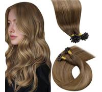 LaaVoo Dark Brown Hair Extensions U Tip Real Human Hair, Remy Straight Balayage Brown Shadows Real Hair Extensions, Hot Fusion for Invisible & Stable 50s 50g 18 Inch #6/8/14