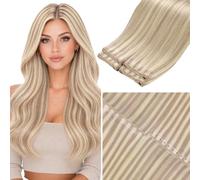 LaaVoo Double Weft OVO Human Hair Extensions Glueless OVO Weft Hair Extensions Real Human Hair Seamless Highlight Ash Blonde Remy #18/613 18inch 50g