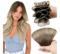 LaaVoo Genius Weft Hair Extensions Real Human Hair 16 Inch 50g Balayage Light Brown to Ash Blonde & White Blonde Sew in Straight Remy Invisible Double Weft Weave Extensions #8/18/60