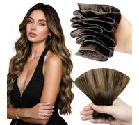 LaaVoo Genius Weft Hair Extensions Real Human Hair 20 Inch 60g Balayage Dark Brown Mix Caramel Blonde Sew in Straight Remy Invisible Double Weft Weave Extensions #4/27/4