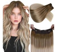 LaaVoo Human Hair Extensions Balayage Light Brown to Ash Blonde & White Blonde Real Remy Hair Invisible Wire Undetectable 100% Real Straight Hair Extensions Long-Lasting 80g 14 Inch #8/18/60
