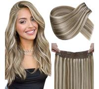 LaaVoo Human Hair Extensions Highlight Light Brown & White Blonde Real Remy Hair Invisible Wire Undetectable 100% Real Straight Hair Extensions Long-Lasting 80g 14 Inch #p8/24