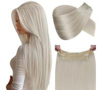 LaaVoo Human Hair Extensions White Blonde Real Remy Hair Invisible Wire Undetectable 100% Real Straight Hair Extensions Long-Lasting 80g 16 Inch #60