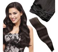 LaaVoo Invisible Weft Hair Extensions Real Human Hair 24 Inch 80g Darkest Brown Sew in Straight Remy Invisible Double Weft Weave Extensions #2