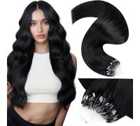LaaVoo Micro Beads Hair Extensions Real Human Black Remy Straight Natural Black Invisible Micro Loop Hair Extensions 50g 50s 14 Inch #1