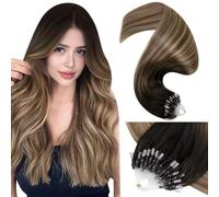 LaaVoo Micro Beads Hair Extensions Real Human Brown Remy Straight Balayage Darkest Brown to Ash Blonde Invisible Micro Loop Hair Extensions 50g 50s 14 Inch #2/6/18