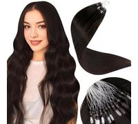 LaaVoo Micro Beads Hair Extensions Real Human Brown Remy Straight Darkest Brown Invisible Micro Loop Hair Extensions 50g 50s 14 Inch #2