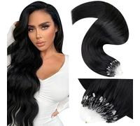 LaaVoo Micro Ring Hair Extensions Real Human Hair Black Remy Straight Natural Black Invisible Micro Beads Hair Extensions 50g 50s 18 Inch #1