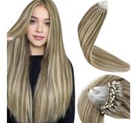 LaaVoo Micro Ring Hair Extensions Real Human Hair Blonde Remy Straight Highlight Light Brown & White Blonde Invisible Micro Beads Hair Extensions 50g 50s 18 Inch #p8/24