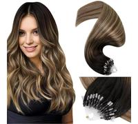 LaaVoo Micro Ring Hair Extensions Real Human Hair Brown Remy Straight Balayage Darkest Brown to Ash Blonde Invisible Micro Beads Hair Extensions 50g 50s 18 Inch #2/6/18