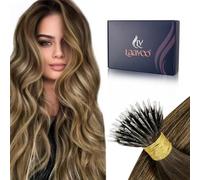 LaaVoo Nano Hair Extensions Real Human Hair 100g Full Head Nano Beads Hair Extensions Balayage Dark Brown to Medium Blonde Invisible Nano Ring Straight Remy Hair 100s 18 Inch #4/27/4