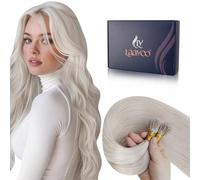 LaaVoo Nano Hair Extensions Real Human Hair 100g Full Head Nano Beads Hair Extensions Platinum Blonde Invisible Nano Ring Straight Remy Hair 100s 14 Inch #60