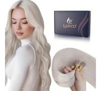 LaaVoo Nano Hair Extensions Real Human Hair 100g Full Head Nano Beads Hair Extensions Platinum Blonde Invisible Nano Ring Straight Remy Hair 100s 24 Inch #60