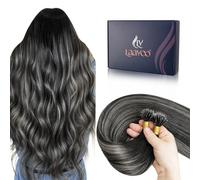 LaaVoo Nano Hair Extensions Real Human Hair Black Nano Beads Hair Extensions 16 Inch Balayage Natural Black to Silver Invisible Nano Ring Straight Remy Hair 50g 50s #1b/s/1b