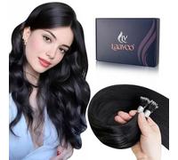 LaaVoo Nano Hair Extensions Real Human Hair Black Nano Beads Hair Extensions 22 Inch Natural Black Invisible Nano Ring Straight Remy Hair 50g 50s #1
