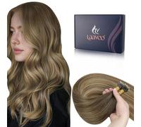 LaaVoo Nano Hair Extensions Real Human Hair Brown Nano Beads Hair Extensions 22 Inch Balayage Light Brown Shadows Invisible Nano Ring Straight Remy Hair 50g 50s #6/8/14