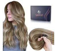 LaaVoo Nano Hair Extensions Real Human Hair Brown Nano Beads Hair Extensions 24 Inch Balayage Light Brown to Light Blonde Invisible Nano Ring Straight Remy Hair 50g 50s #8/60/8