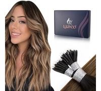 LaaVoo Nano Hair Extensions Real Human Hair Darkest Brown Nano Beads Hair Extensions 20 Inch Balayage Brown to Medium Blonde Invisible Nano Ring Straight Remy Hair 50g 50s #2/6/18