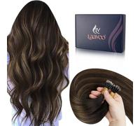 LaaVoo Nano Hair Extensions Real Human Hair Darkest Brown Nano Beads Hair Extensions Balayage Light Brown Invisible Nano Ring Straight Remy Hair 50g 50s 14 Inch #2/6/2