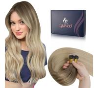 LaaVoo Nano Hair Extensions Real Human Hair Light Brown Nano Beads Hair Extensions 22 Inch Balayage Dark Blonde with Light Blonde Invisible Nano Ring Straight Remy Hair 50g 50s #8/18/60