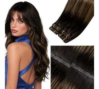 LaaVoo Ombre OVO Human Hair Weft Extensions Darkest Brown Double Weft Hair Extensions Real Human Hair Seamless Balayage Light Brown #2/8/2 22inch 80g