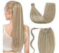 LaaVoo Pony Tail Extensions Real Human Hair 12 Inch 70g Highlight Ash Blonde with Golden Blonde Remy Straight Ponytail hair Extensions #16/22