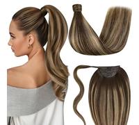 LaaVoo Pony Tail Extensions Real Human Hair 14 Inch 70g Highlight Light Brown & White Blonde Remy Straight Ponytail hair Extensions #p8/60