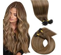 LaaVoo Real Human Hair Extensions U Tip Brown, Remy Straight Balayage Brown Shadows Real Hair Extensions, Hot Fusion for Invisible & Stable 50s 50g 22 Inch #6/8/14