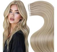 LaaVoo Tape Hair Extensions Blonde Tape in Hair Extensions Human Hair 22 Inch Invisible Tapes Remy Straight Highlight Golden Blonde Real Hair Double Sided Tabs 20pcs 50g #16/22