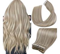 LaaVoo Tape in Hair Extensions Human Hair 100g 40pcs 18 Inch Highlight Ash Blonde Tape Hair Extensions Real Human Hair Invisible Tapes Remy Straight Hair Double Sided Tabs #18/613