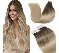 LaaVoo Tape in Hair Extensions Human Hair 24 Inch Blonde Tape Hair Extensions Real Human Hair Invisible Tapes Remy Straight Balayage Brown to Blonde Hair Double Sided Tabs 20pcs 50g #8/18/60