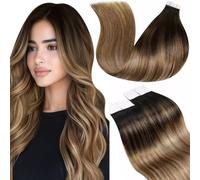 LaaVoo Tape in Hair Extensions Human Hair 50g Tape Hair Extensions Real Human Hair Invisible Tapes Remy Straight Balayage Dark Brown to Blonde Hair Double Sided Tabs 20pcs 14 Inch #2/6/12