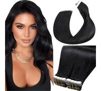 LaaVoo Tape in Hair Extensions Human Hair 80g Tape Hair Extensions Real Human Hair Natural Black Invisible Tapes Remy Straight Hair Double Sided Tabs 40pcs 14 Inch #1