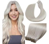 LaaVoo Tape in Hair Extensions Human Hair 80g Tape Hair Extensions Real Human Hair White Blonde Invisible Tapes Remy Straight Hair Double Sided Tabs 40pcs 14 Inch #60