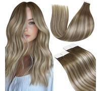 LaaVoo Tape in Hair Extensions Human Hair Balayage Tape Hair Extensions Real Human Hair Invisible Tapes Remy Straight Brown to Light Blonde Hair Double Sided Tabs 20pcs 50g 18 Inch #8/60/8